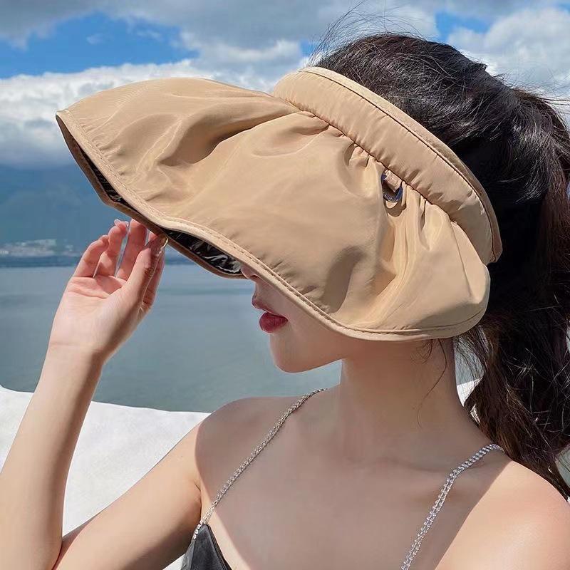 Summer Shell Sunshade Hat Uv Protection Dual Use Hair Hoop Sun Cap For Women Outdoor Beach Foldable Wide Brim Bucket Caps