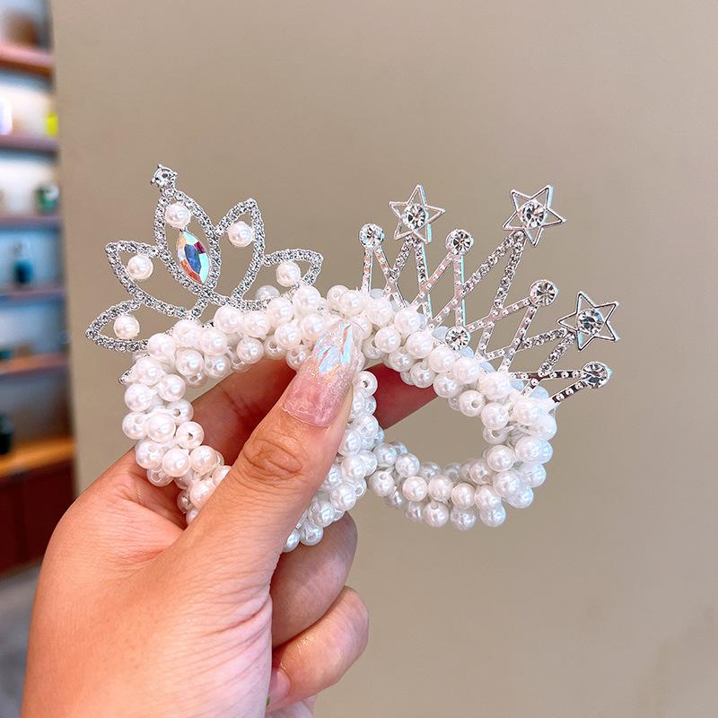 Children's Crown Pearl scrunchie Princess Hodeplagg perler perler hodestreng Jentebolle Hode Artefakt Gummibånd Hodeblomstslips