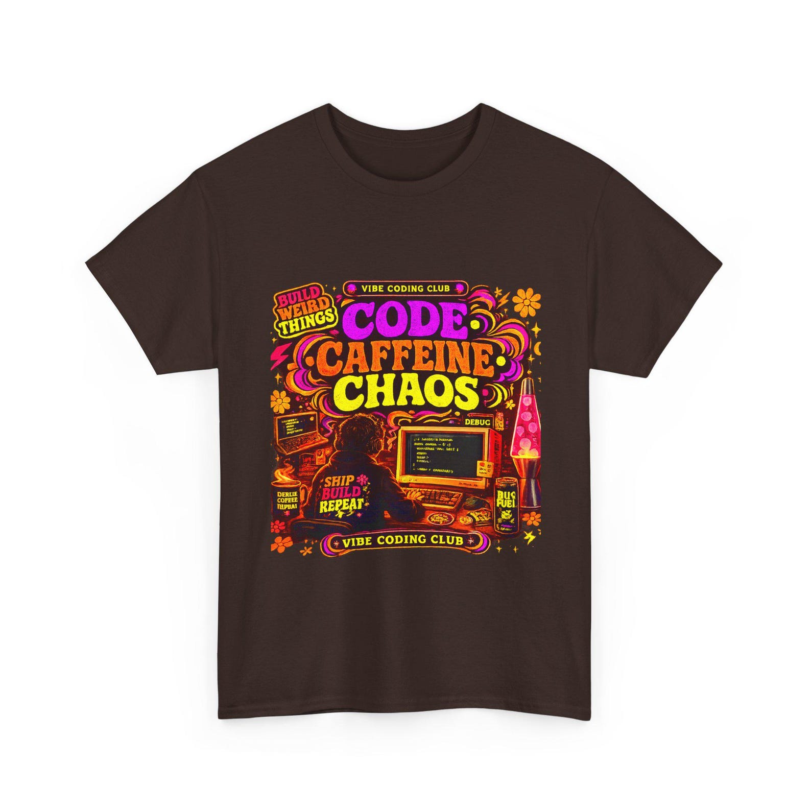 Code Caffeine Chaos Tee | Retro Programmer Design, Computer, Coffee, Coding 2XL