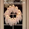 Halloween Lit Ghosts Wreath LED Light-Up White Ghost Garland,Spooky Deco 15.75in
