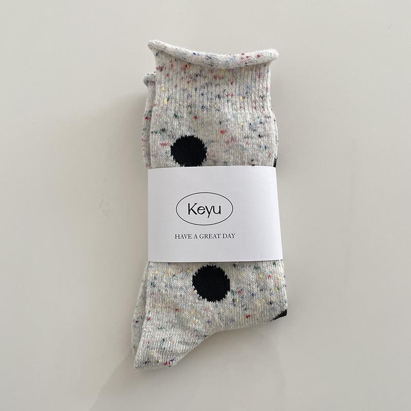 SP&CITY Korean Cartoon Embroidery Wool Socks Women's White Bow Stripe Plush Middle Tube Socks Winter Breathable Thickned Socks