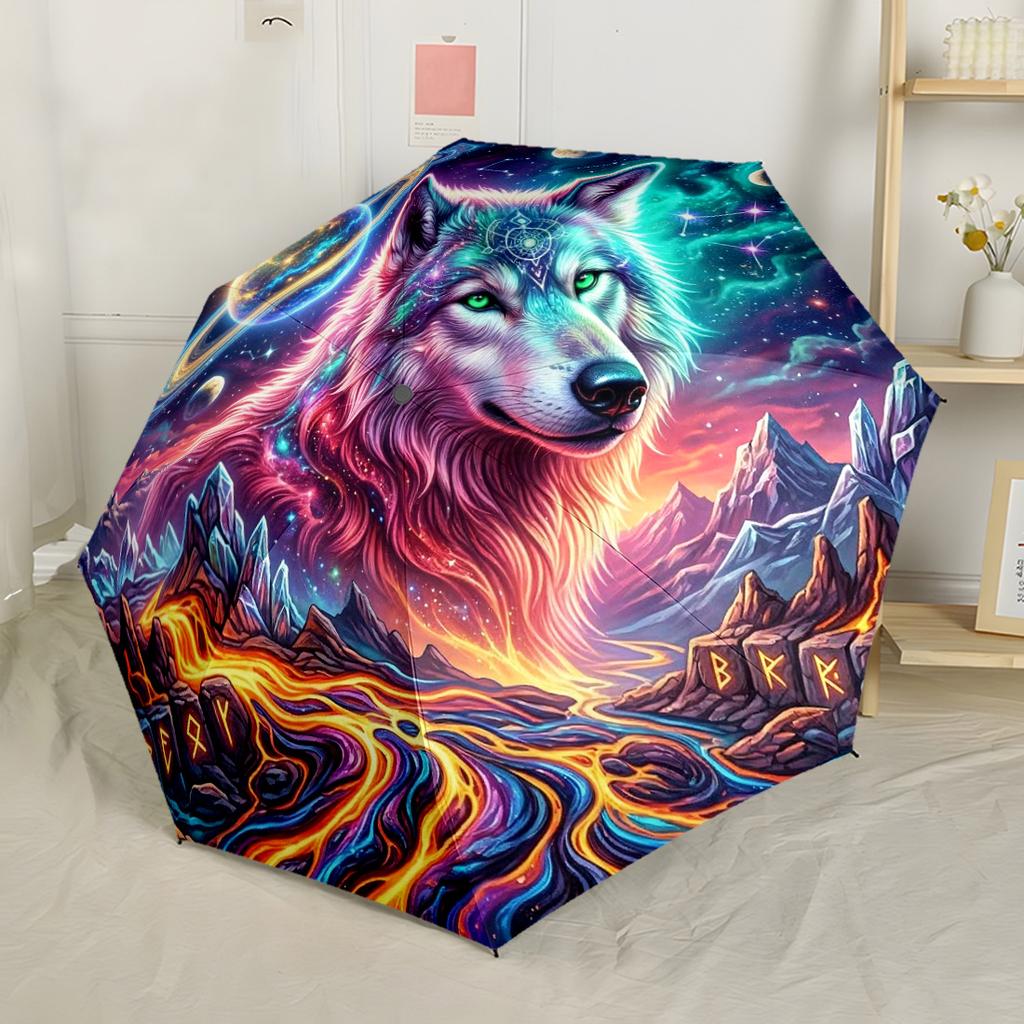 Automatischer Outdoor-Regenschirm „Autumn Wolf Majesty“ mit 8 Streben aus robustem Kunststoff und Eisen – perfekt für Outdoor-Abenteuer und ein stilvolles Accessoire.