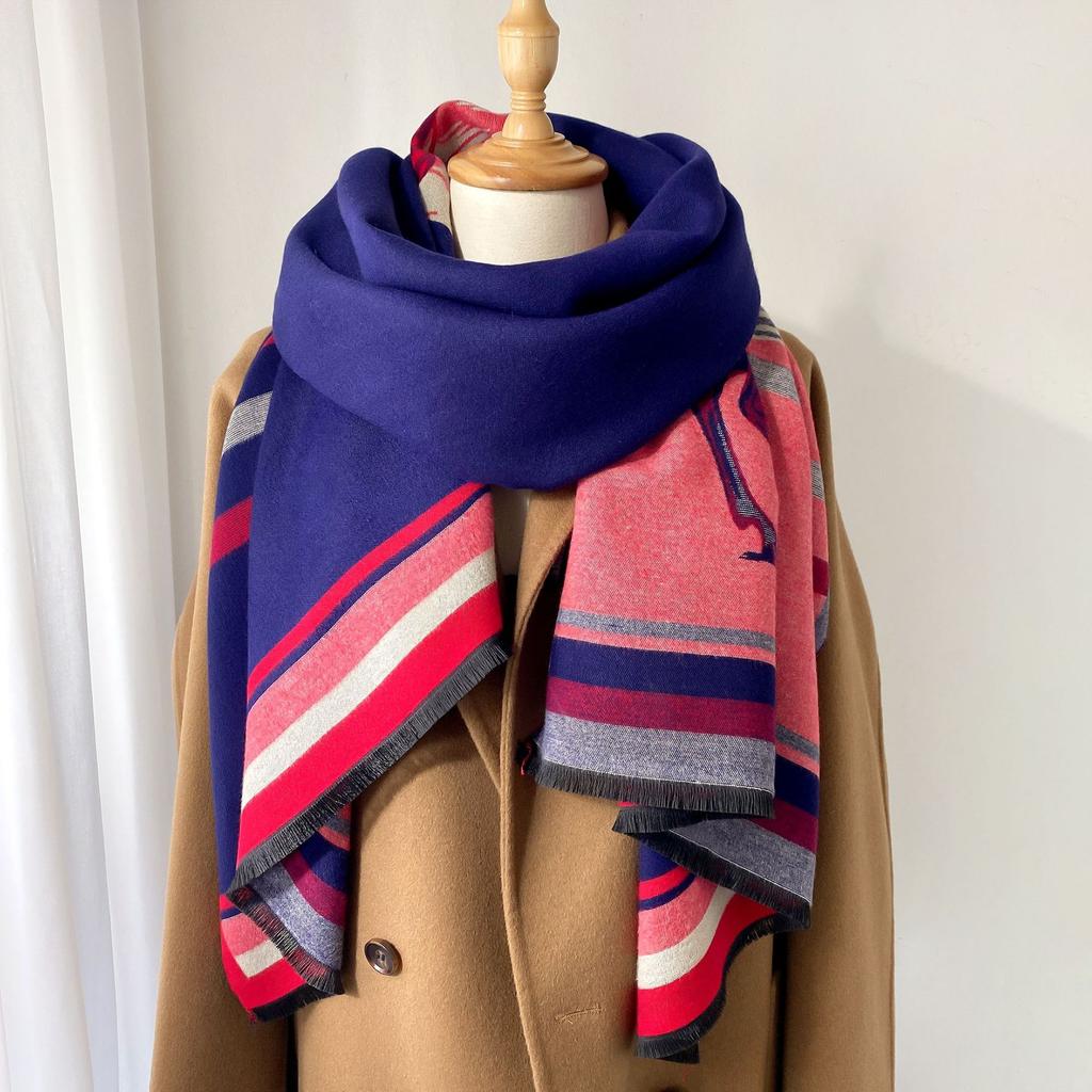 Vintage Horse Print Imitation Cashmere Short Beard Fringed Jacquard Air Conditioner Shawl Thickened Warm Decorative Scarf Scarf Women