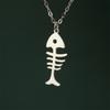 My Shape Cat and Fish Bones Pendant Necklaces for Women Girls Kitten Animals Charms Neck Chain Choker Stainless Steel Jewelry