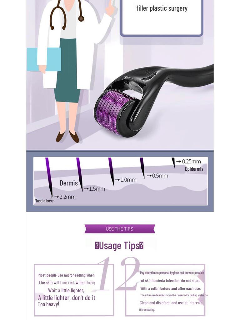 540 Stainless Steel Titanium Microneedle Facial Roller for Home & Salon Use