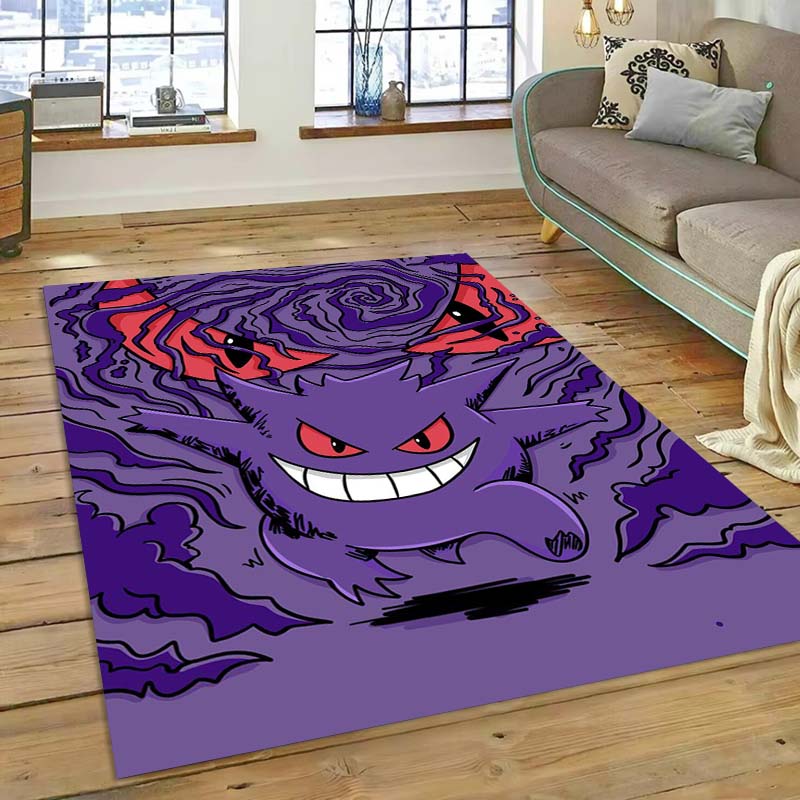 New ModelPokémon Gengar Themed XXL Rug Cool Gengar Patterns with Vivid Colors Dynamic Styles Designs Soft Floor Mat for Bedroom