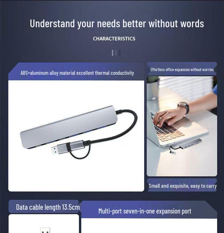 Dual-Head USB 3.0 7-in-1 Docking Station and Type-C Hub for Laptops