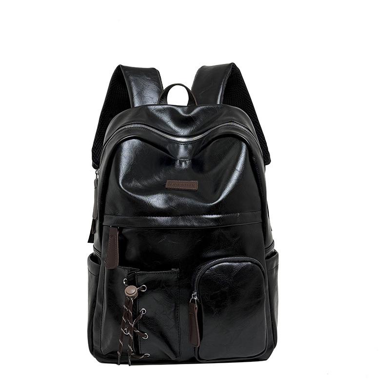 Schoolbag Vintage Leather Backpack Men's Premium Waterproof Commuter Travel Computer Backpack High School Student College Bag