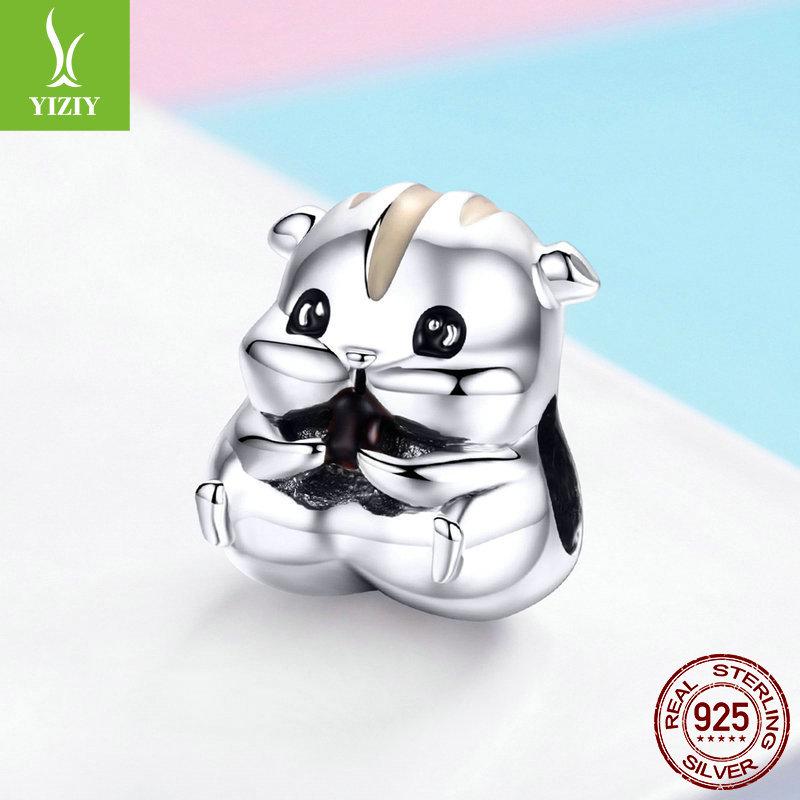Handmade Sterling Silver Hamster Bead - Cute DIY Animal Accessory, 925 Silver