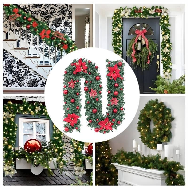 2.7 Meters Luxurious Christmas Garland With Colorful Flowers And Led Lights Perfect For Festive Decorations