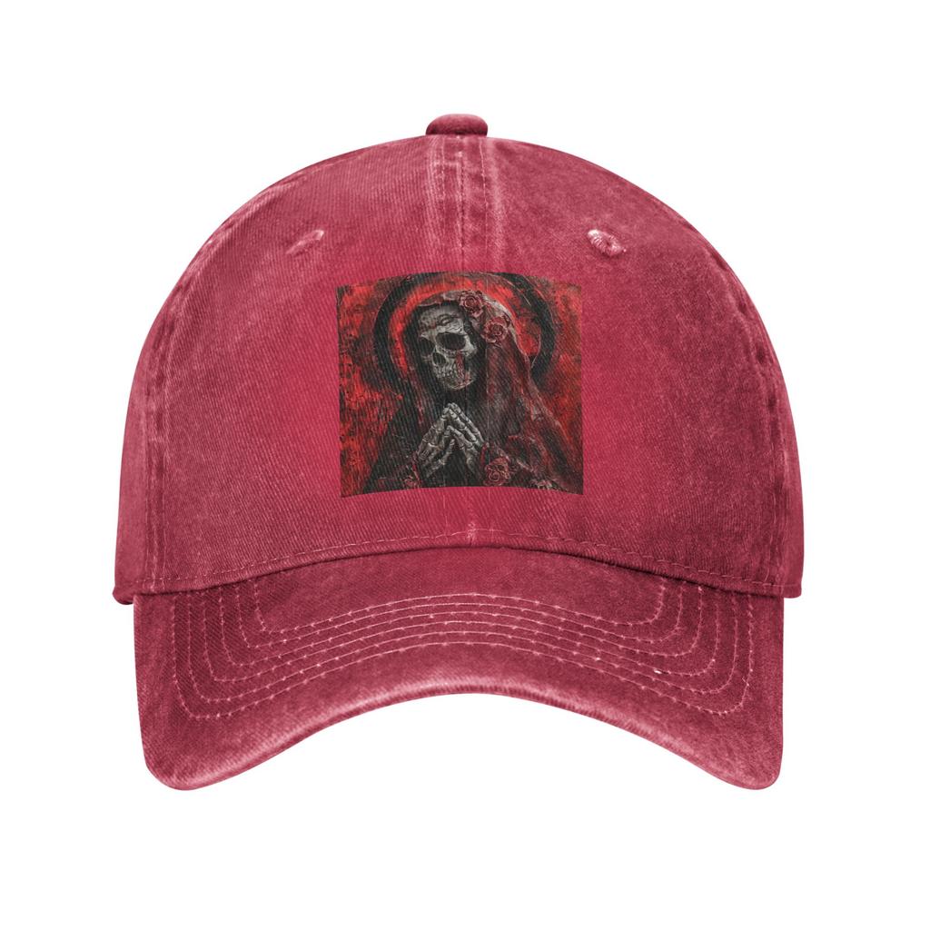 Santa Muerte Saint Death Goth Mexican Muertos Skull Washed Denim Cap  Baseball Caps Adjustable Hat Summer Unisex Baseball Hats