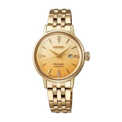 SRRW006 Zegarek Cocktail Time Mechaniczny Automatyczny manualny Średnica koperty 30mm Kalendarz daty Tarcza w kolorze żółtego złota Żółty gradient Stal nierdzewna