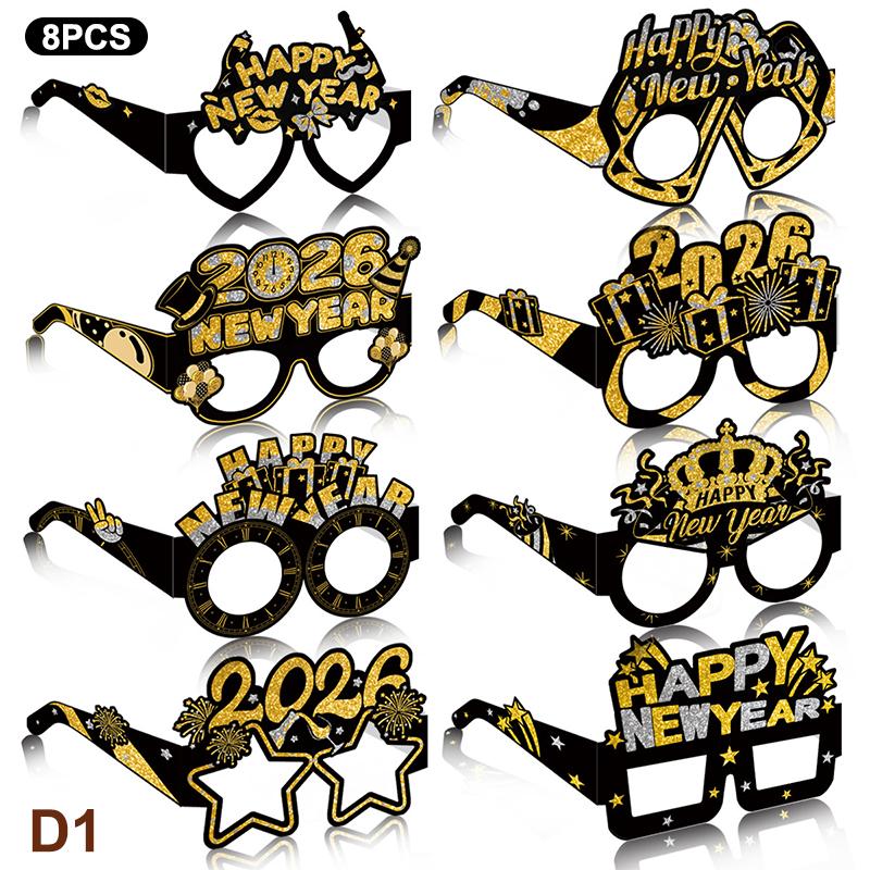 2026 New Year Paper Glasses 6/12pcs Festive New Year's Eve Party Glasses Fun Photo Props Party Eve Decoration Universal Size