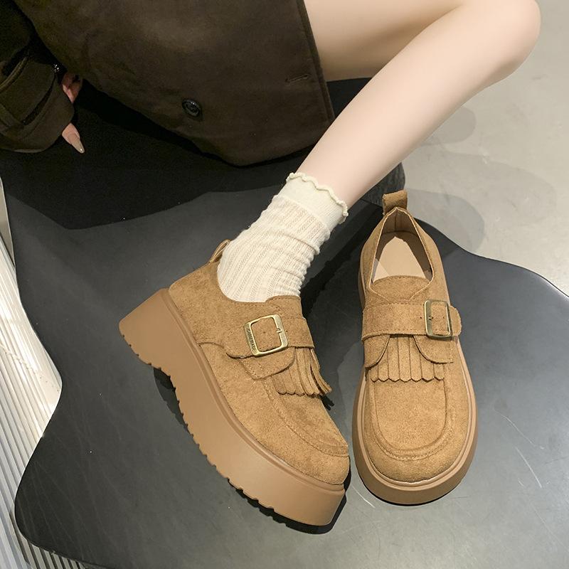 Platform-soled retro loafers for women's 2025 spring and autumn new British-style small leather shoes increase the height of small Mary Jane single sh