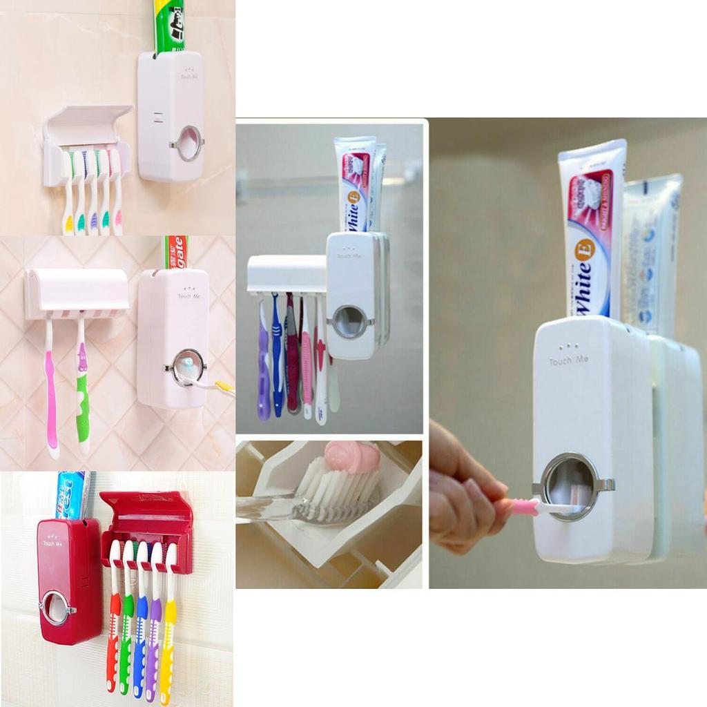 Automatic Toothpaste Dispenser And Toothbrush Holder Plastic Bathroom Organizer