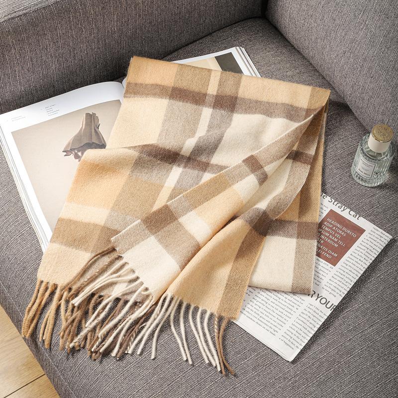 

Autumn and winter scarves 100% lamb wool scarves plaid scarves unisex fringed warm scarves 190cm