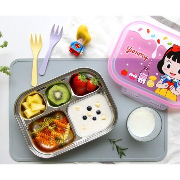 Little Me Infant Silicone Additional Stainless Steel Plate Set, Pink, Stainless Steel Plate+Additional Silicone 2p+Bag, Popular Korean Parenting Items