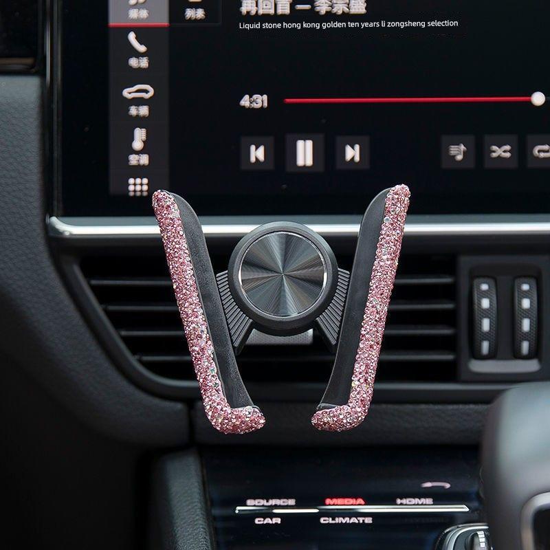 New Model Car Phone Holder for Air Vent Navigation, Special Car Phone Mount with Rhinestones, Creative Design for Women