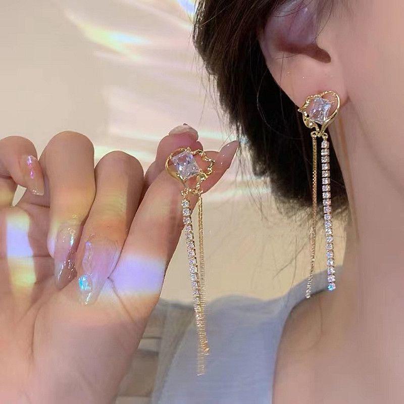 Elegant Zirconia Heart Tassel Earrings: Chic, High-End Studs with a Sweet, Cool Vibe