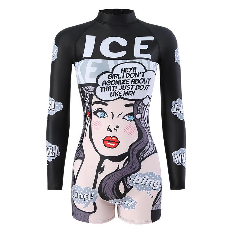 Women s Long Sleeve Cartoon Sun Protection One-Piece Swimsuit for Surfing  Snorkeling Medium