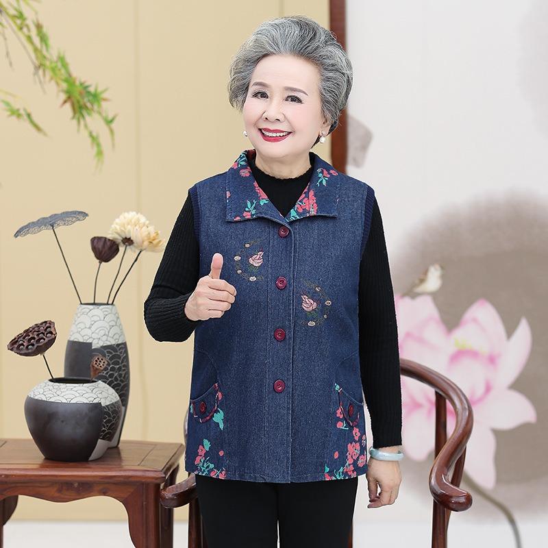 

Жилет женский весенний джинсовый жилет жилет пожилая женщина в жилете тонкий 4XL