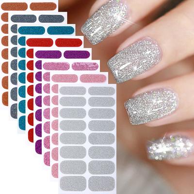 DIY Pink Glitter Solid Color Sparkling Nail Sticker Set - Popular On Instagram