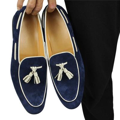 Fashion Penny Blue Loafer Men Shoes Fashion Tassel One-step Summer Casual Daily Office Shoes for Men Cow Suede High Quality Customized