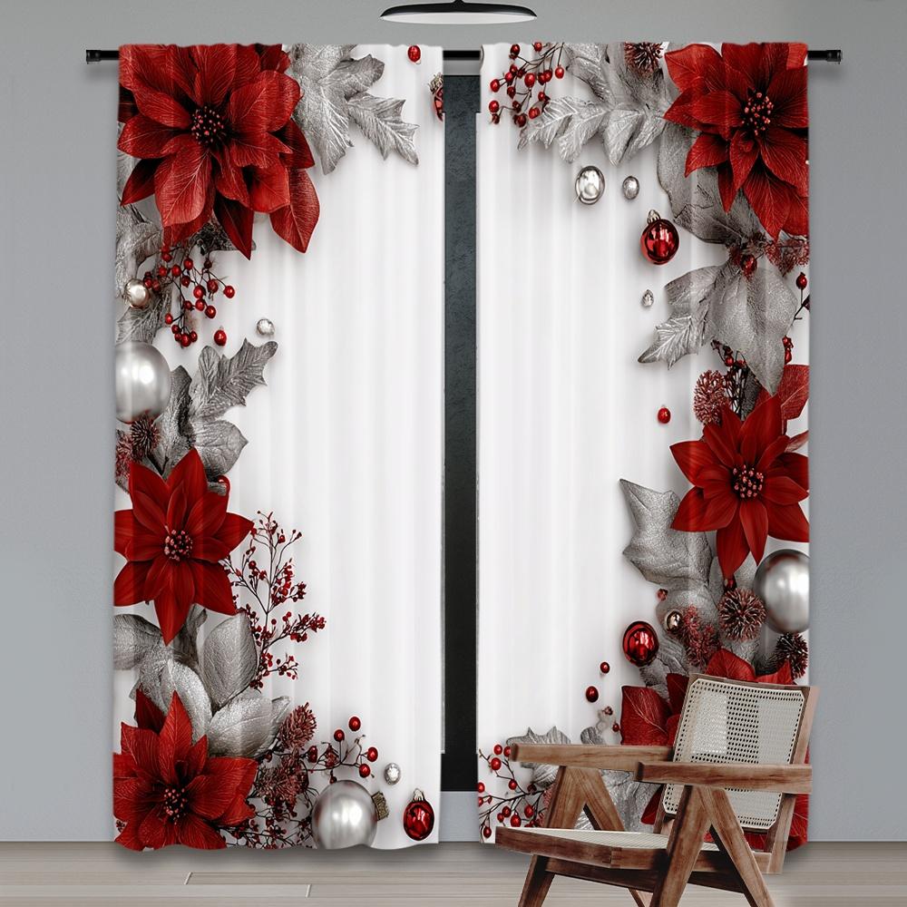 Set Of 2 Flat Printing Window Drapes Christmas Floral Frame Digital Printed Polyester Party Decorations Use Festive Curtain