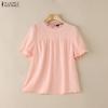 ZANZEA Camicetta a maniche corte ampia con scollo tondo casual da donna