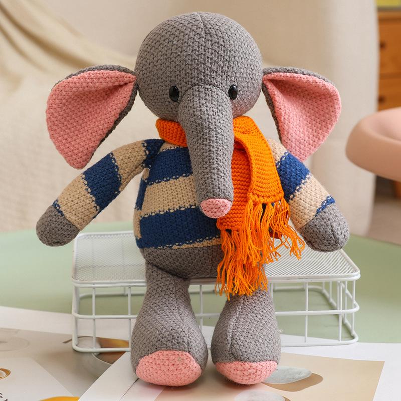 

Knitted Animal Series Gentle Stuffed Plush Toy Adorable Rabbit Elephant Giraffe Woodland Plushies Doll Jungle Safari Birth Date Kid Present 30cm