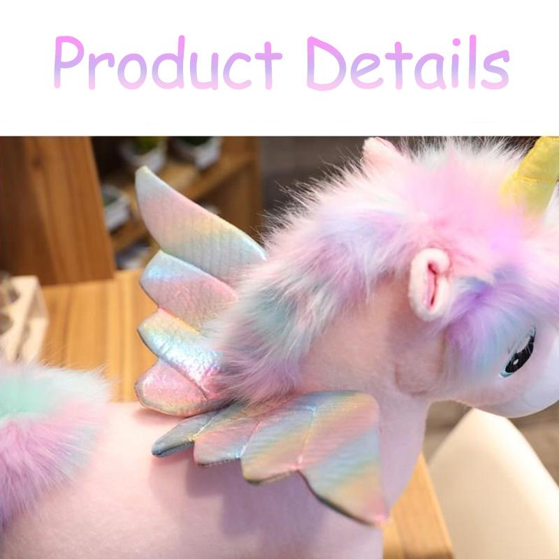 Kawaii Unicorn with Wing Plush Toys Soft Stuffed Doll Animal Fluffy Hair Fly Horse Pillow Cousion for Girl Birthday Gift Kid Toy