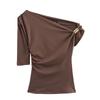 Za Summer New Collection Women's Clothing Zr European and American Style Fashionable Metal Buckle Slim Asymmetric Simple Top 1026164