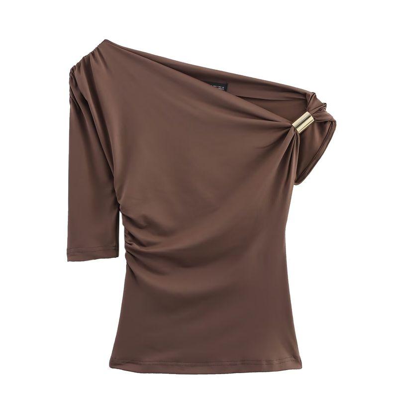 Zbzr Summer New Arrival Women's Metal Buckle Elegant Silm Nylon Asymmetric Minimalist Tops 1026164