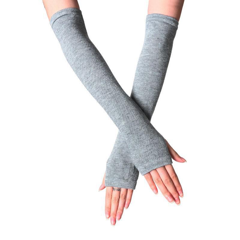 Korean Style Women's Long Fingerless Wool Gloves - Cute Half-Finger Design for Autumn and Winter