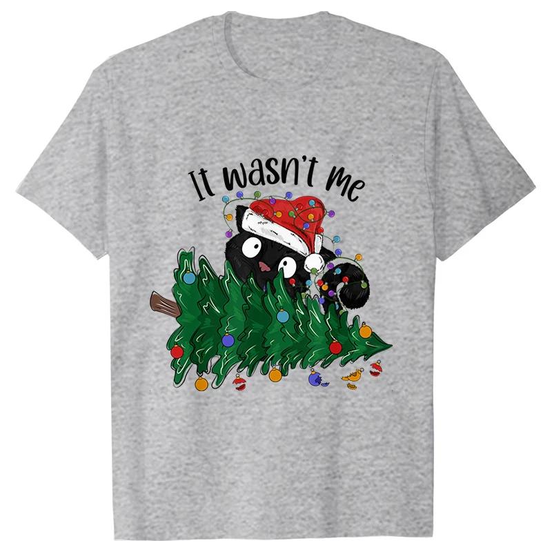 It Wasn's Me Christmas Cat Men T-shirt Christmas Tree Casual Fashion Xmas Aesthetic Short Sleeve Tees