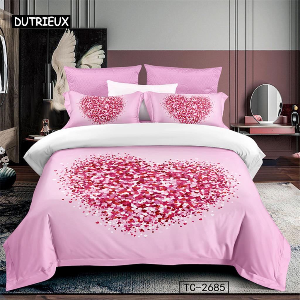 Love Heart Bedding Sets Queen Size Microfiber Romantic Wedding Duvet Cover Set Gift For Valentine's Day For Girls Women Bedroom