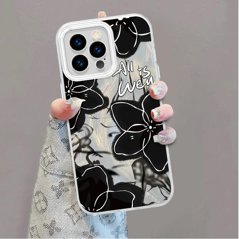 

Модернизированный блестящий серебристый чехол с черным цветочным принтом, защитный противоударный чехол на всю заднюю панель для iPhone Samsung Samsung A24