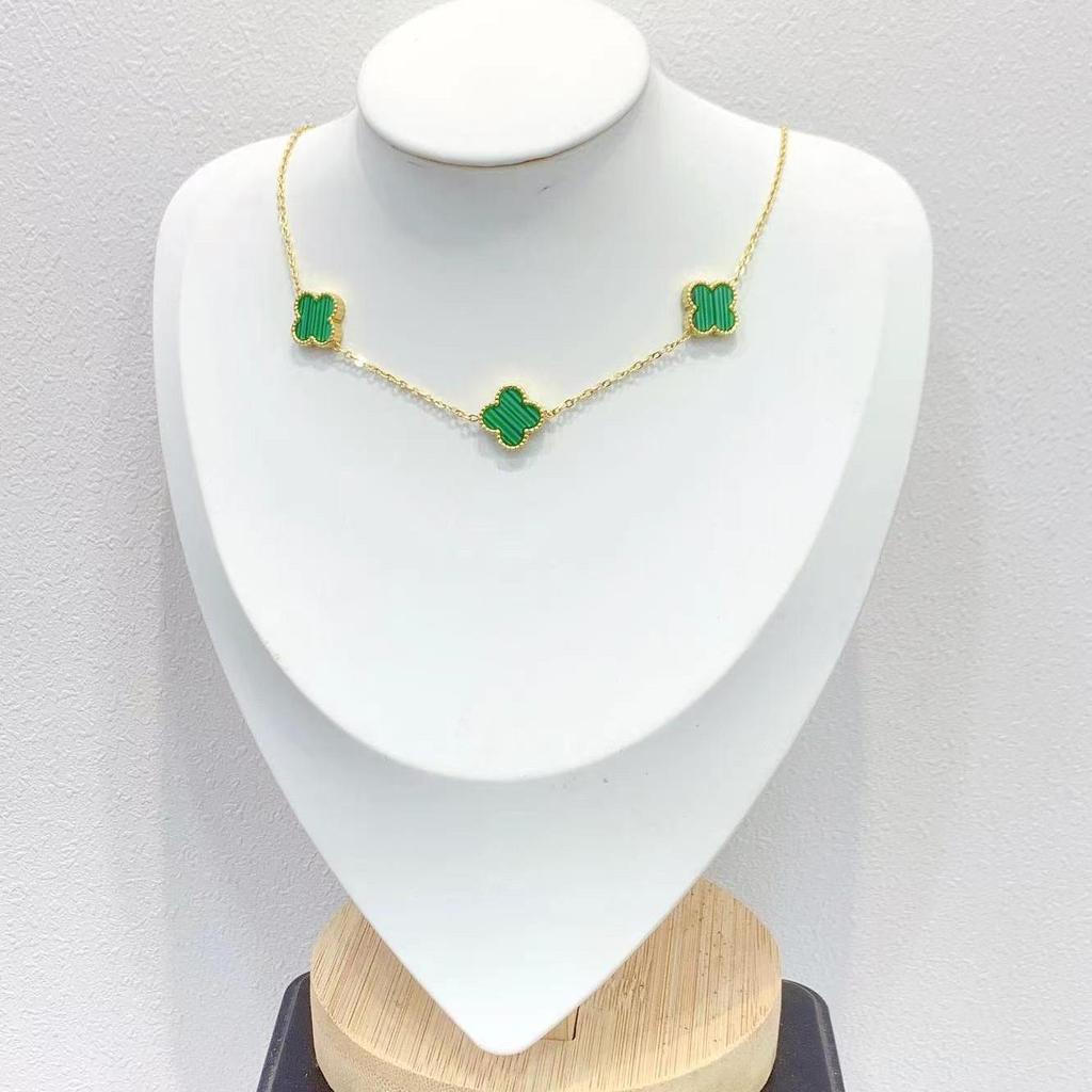 Korean Trendy Gold Four-Leaf Clover Double-Sided Necklace for Women Clavicle Chain Jewelry