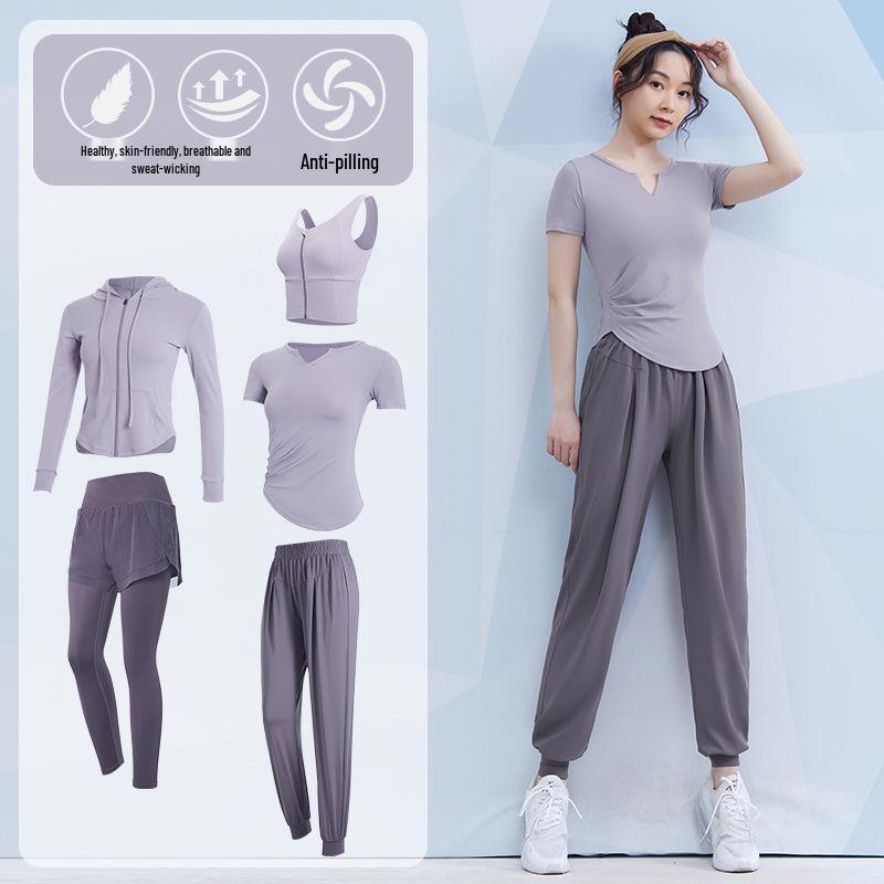 Women's Spring/Summer Yoga Suit Set - Short Sleeve Activewear for Outdoor Runs, Pilates, and Fitness Training