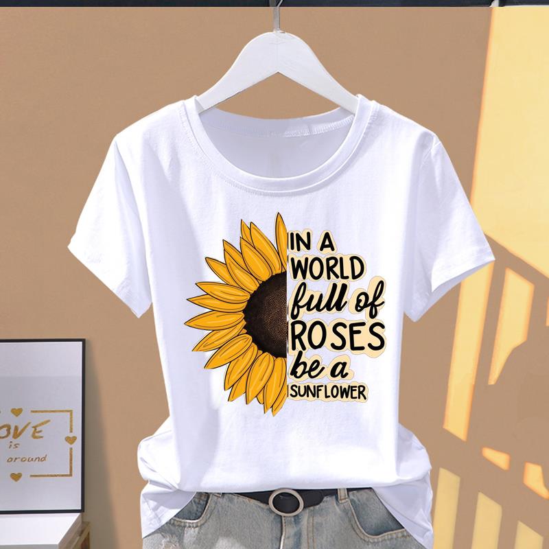 (Asian Size) Short Sleeve T-shirts Women's Top T Clothing Print butterfly style 90s Fashion Female Casual O-neck Graphic Tee