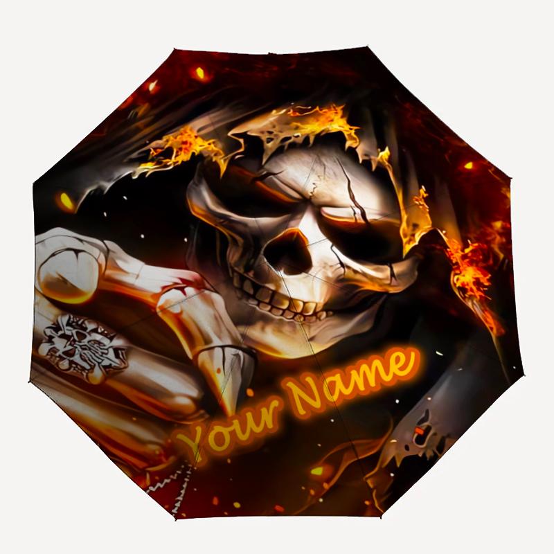 1PC Custom Name "Skull Art Personalized" Automatic Folding Umbrella Compact Travel Umbrella for Men & Women, Ideal Gift for Christmas, Birthdays, Hall