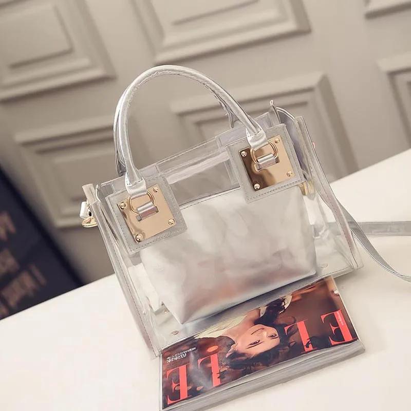 

Female Crossbody 2pcs Fashion Shoulder White Bag Clear Jelly Clutch Purse Transparent Travel Handbags Lady Crossbody For Women 26X 20X 12 CM