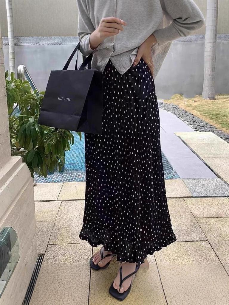 2025 Early Spring Retro Polka Dot High Waist Midi A-line Skirt
