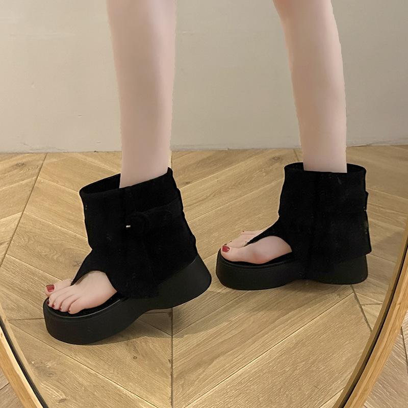 

Boots women s summer 2025 high-end toe cool boots women s open-toe stacking boots thick-soled heightening western cowboy short boots 40