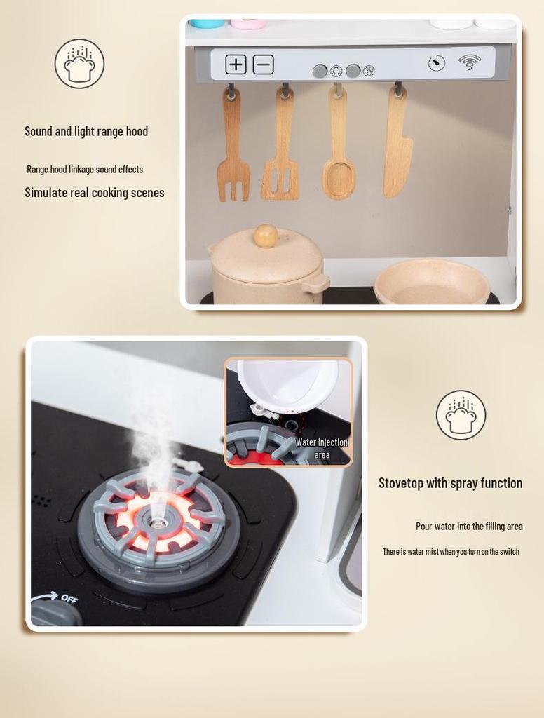 Interactive Wooden Play Kitchen with Sound & Light for Kids