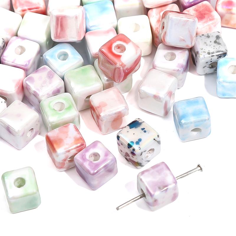 10Pcs Ceramic Ink Splatter Dyed Square Beads Charms Loose Spacer Beads for DIY Bracelet Necklace Jewelry Making Accessories