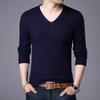 Men's Black V-neck Henley Knit Sweater Textured Long Sleeve Casual Pullover