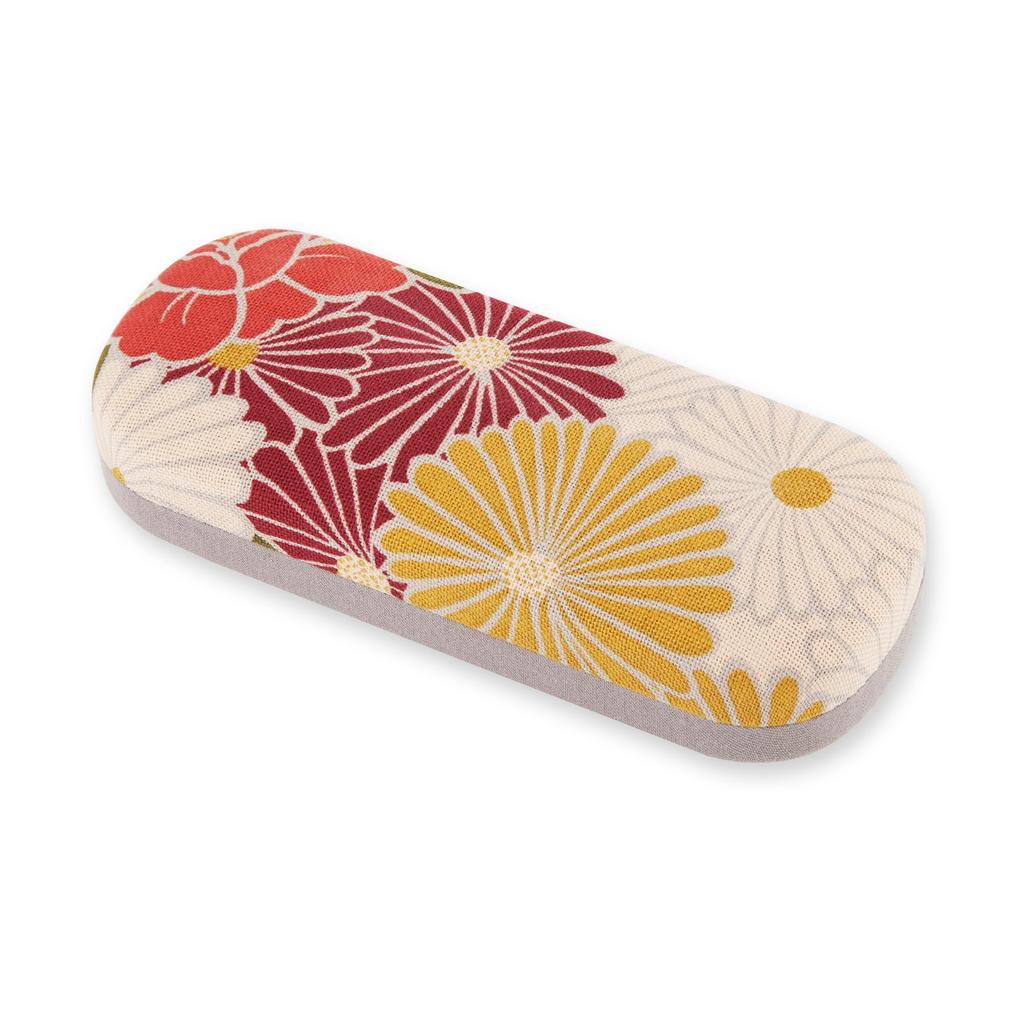 Noren Hard Glasses Case Flower Line Made in Japanese and Features (Retro Blue) - Japan, Style, Slim, Compact,