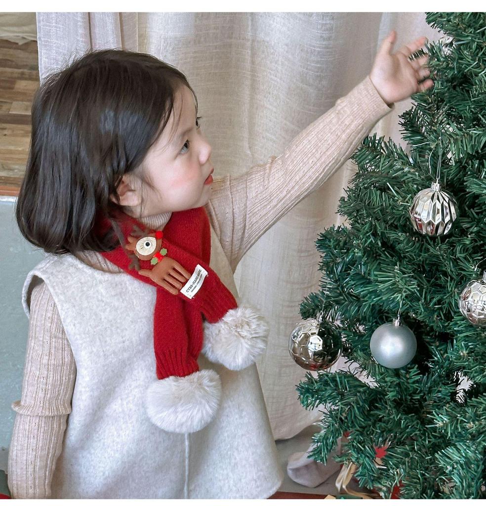 Feiertagsrot Kinder Pompon Strickschal - Warm & Stilvoll für Jungen und Mädchen