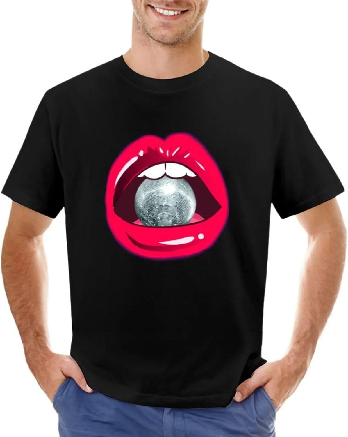 Disco Lips T Shirt Graphics t Shirt t Shirts Man Oversized t Shirt Men XS чёрный